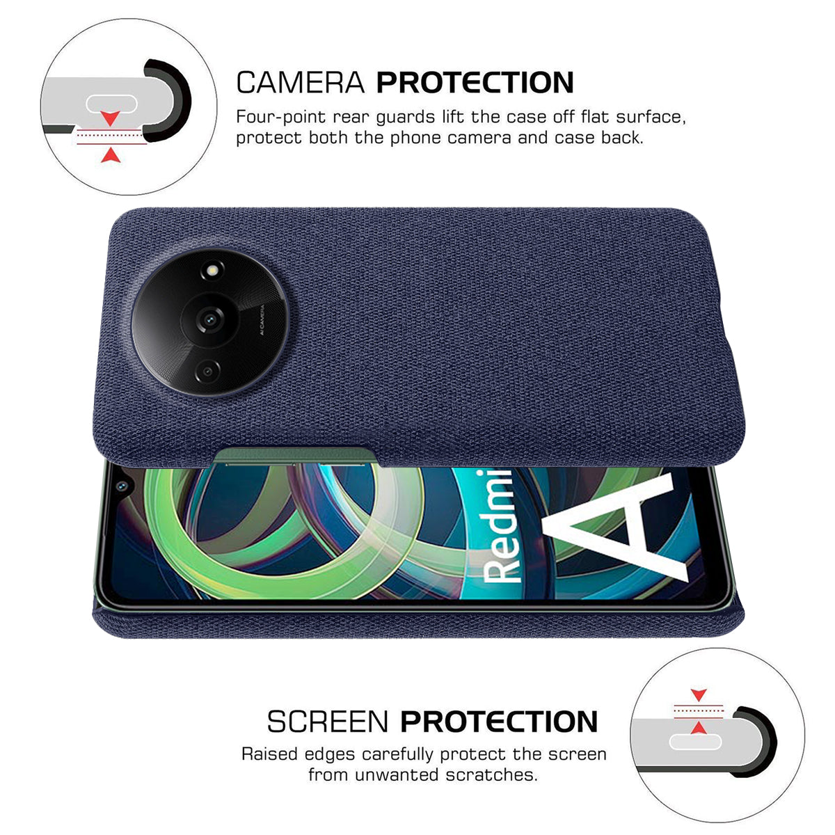 For Xiaomi Redmi A3 / Poco C61 4G Cell Phone Case Cloth+PC Drop-resistant Cover For Xiaomi Redmi A3 / Poco C61 4G Cell Phone Case Cloth+PC Drop-resistant Cover